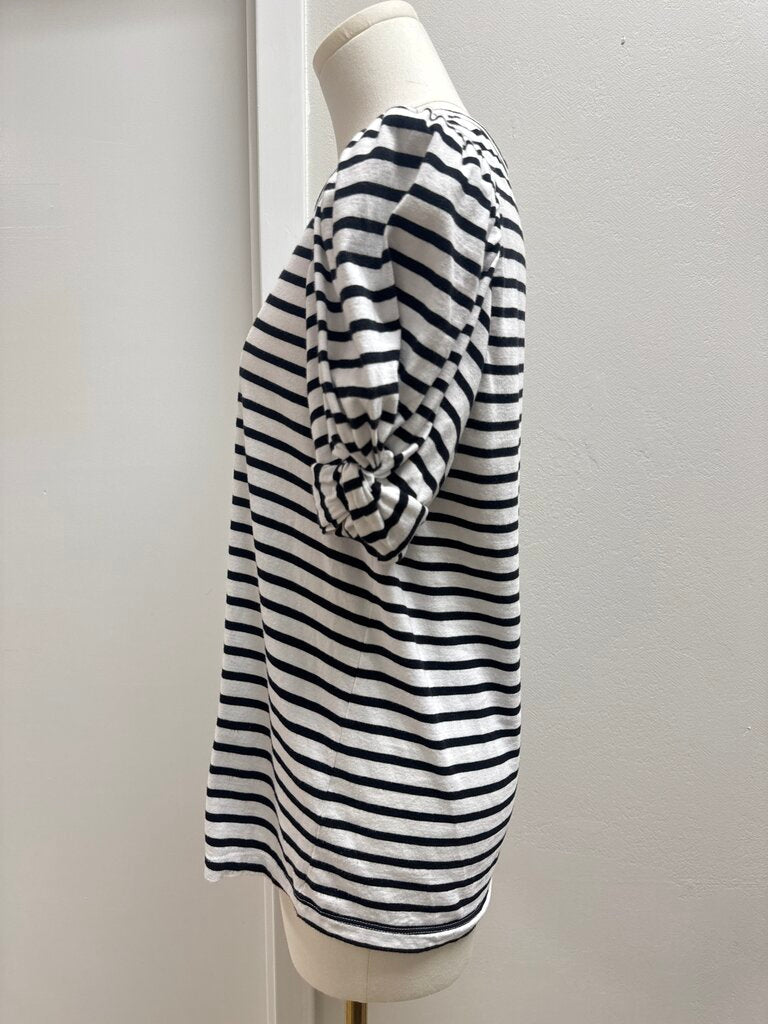 A.L.C. Black and White Striped Puff Sleeve Tee