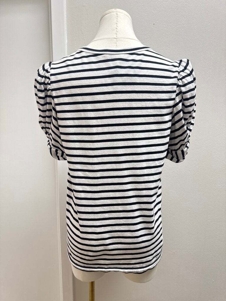 A.L.C. Black and White Striped Puff Sleeve Tee