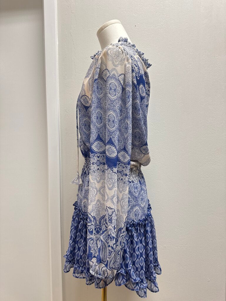 Misa Blue Printed Ruffle Dress