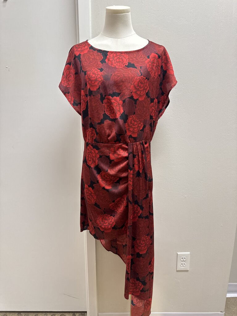 L'Academie Red Floral Ruched Dress