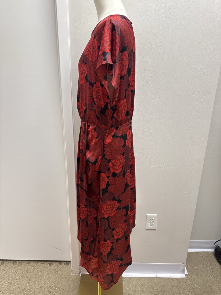 L'Academie Red Floral Ruched Dress