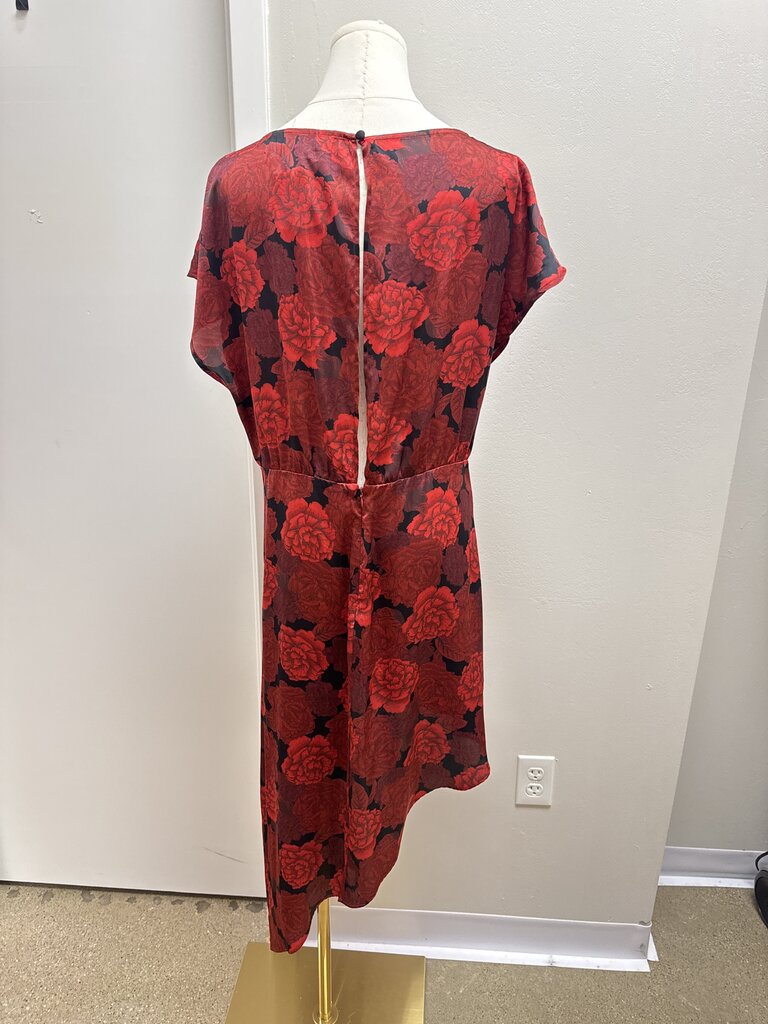 L'Academie Red Floral Ruched Dress