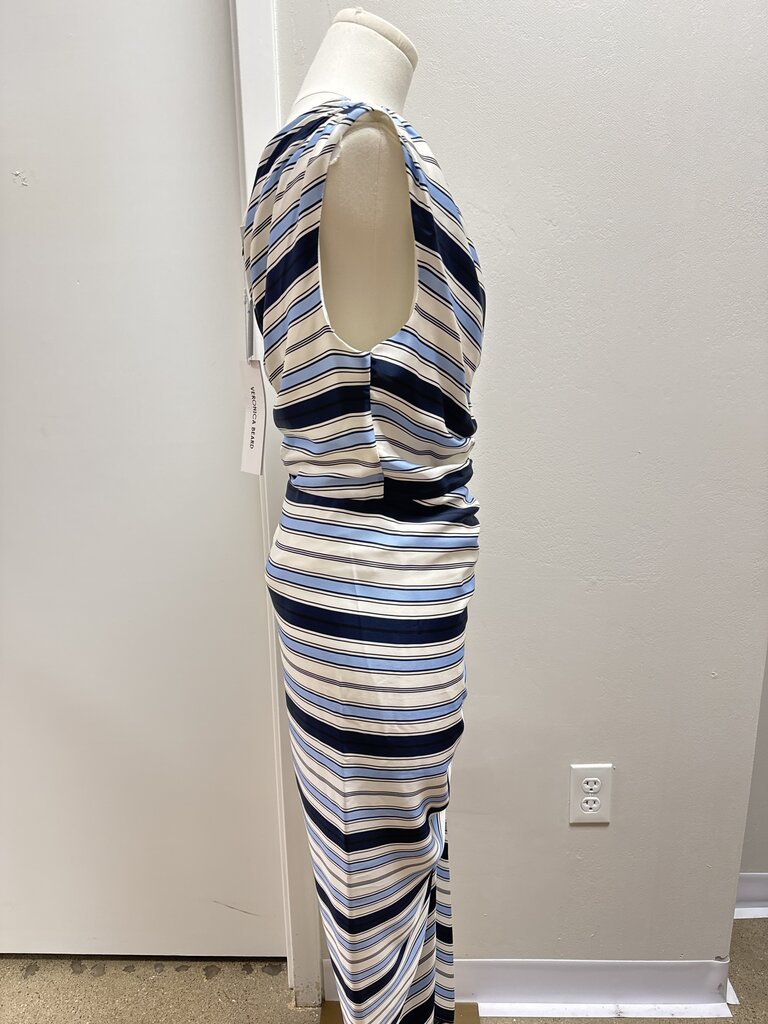 Veronica Beard Blue Striped Ruched Maxi Dress NWT