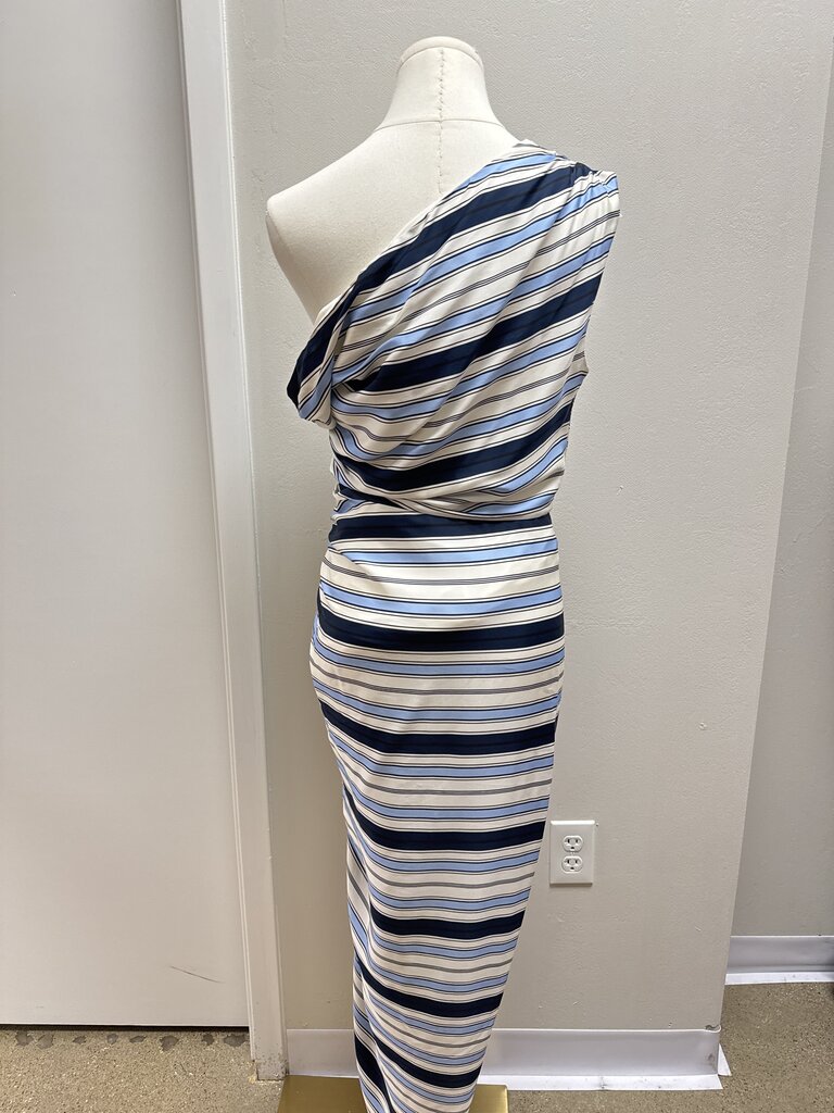 Veronica Beard Blue Striped Ruched Maxi Dress NWT