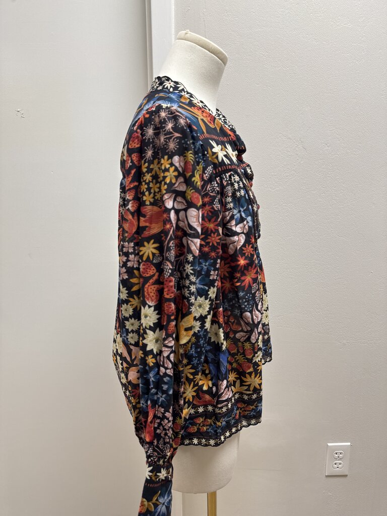 Farm Rio Black Strawberry Print Blouse NWT