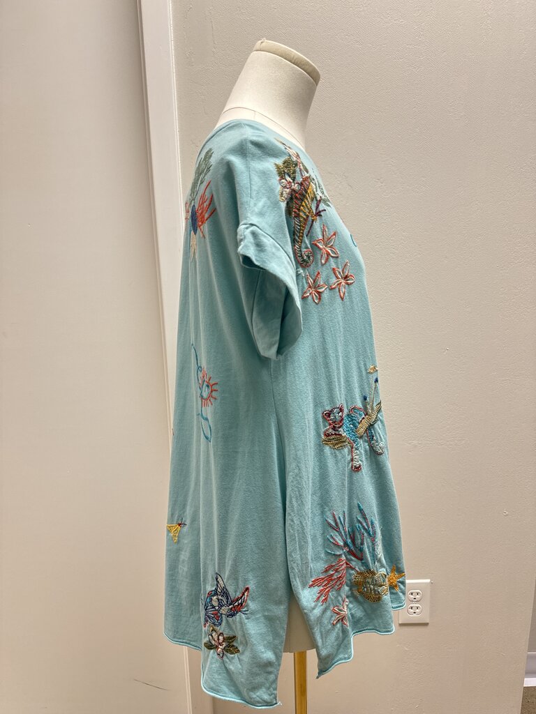 Johnny Was Aqua Embroidered Tunic
