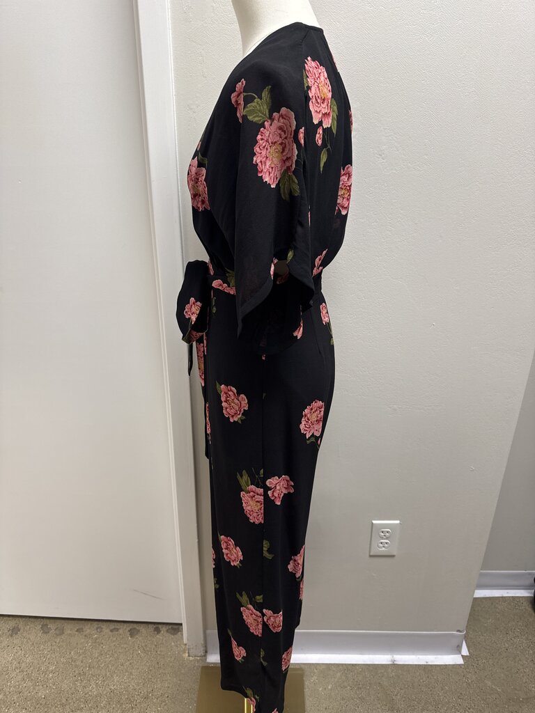 Reformation Black Floral Belted Jumpsuit