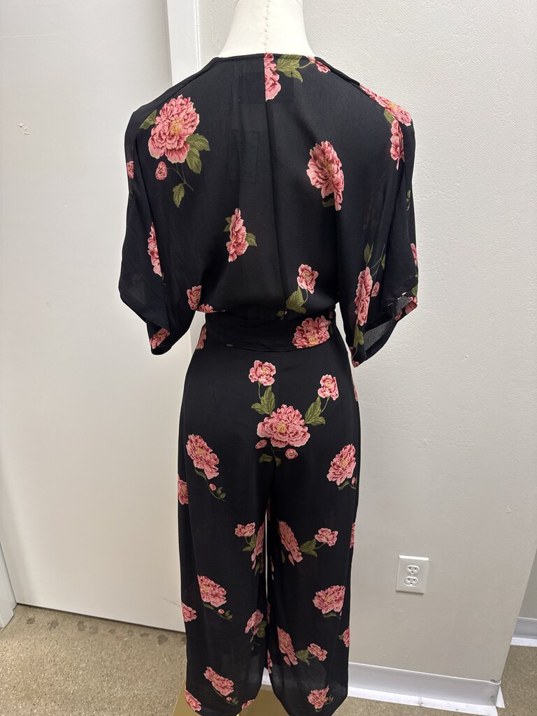 Reformation Black Floral Belted Jumpsuit