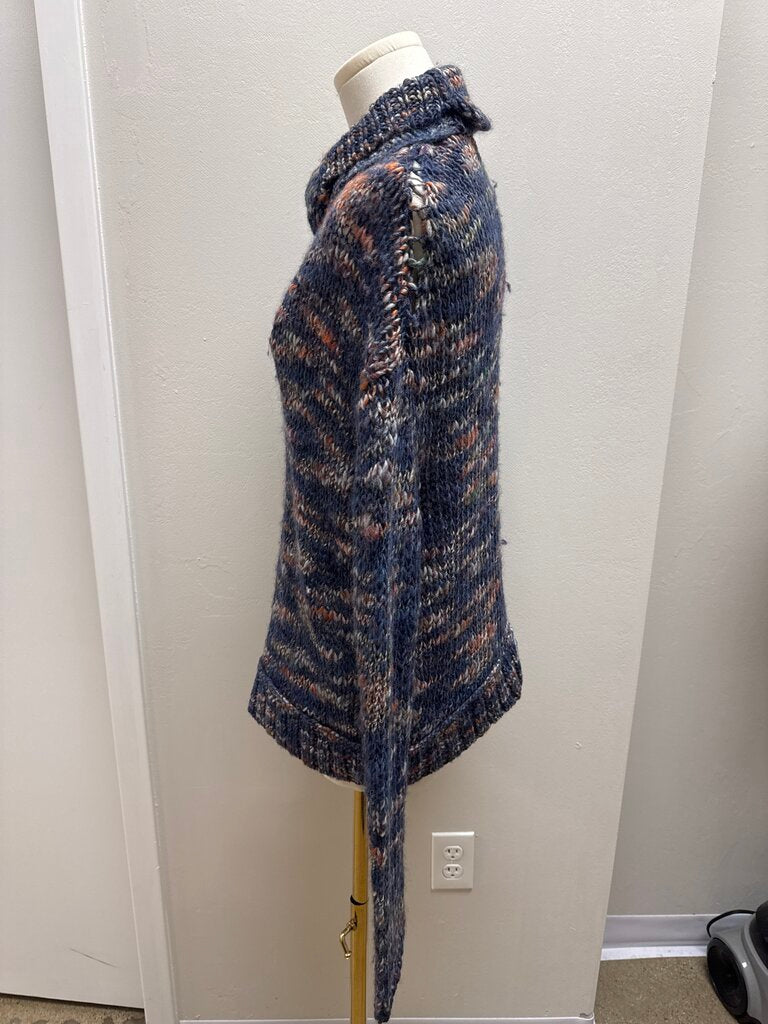 Inhabit Blue Multi Open Knit Turtleneck