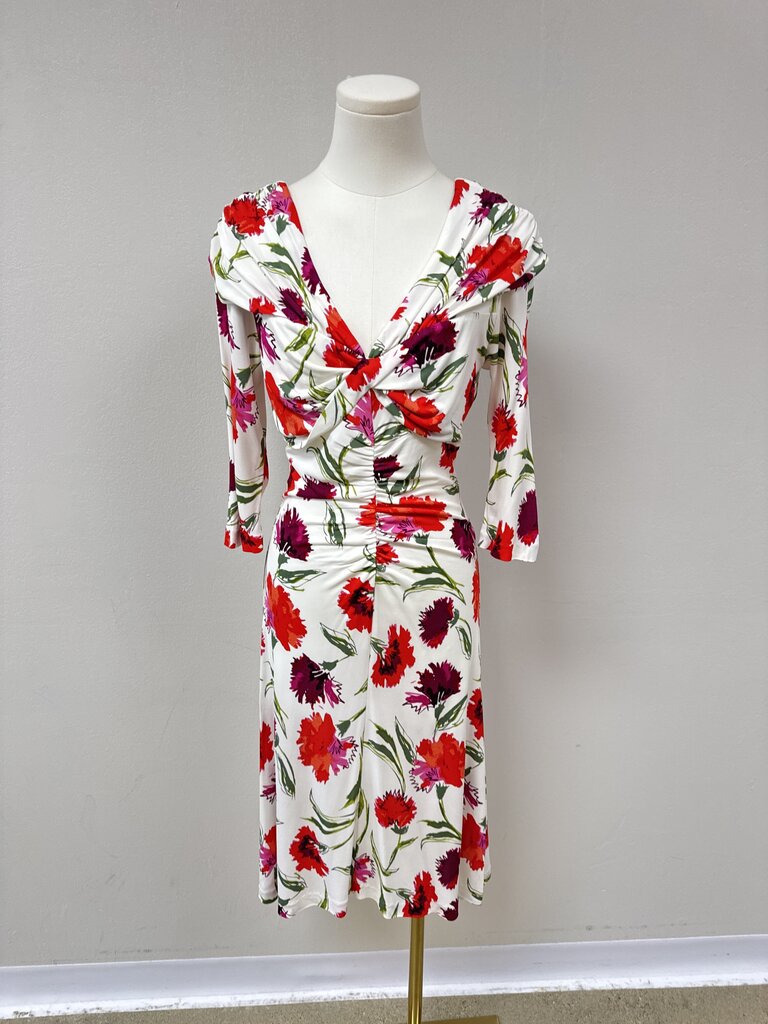DVF White Floral Ruched Jersey Dress NWT