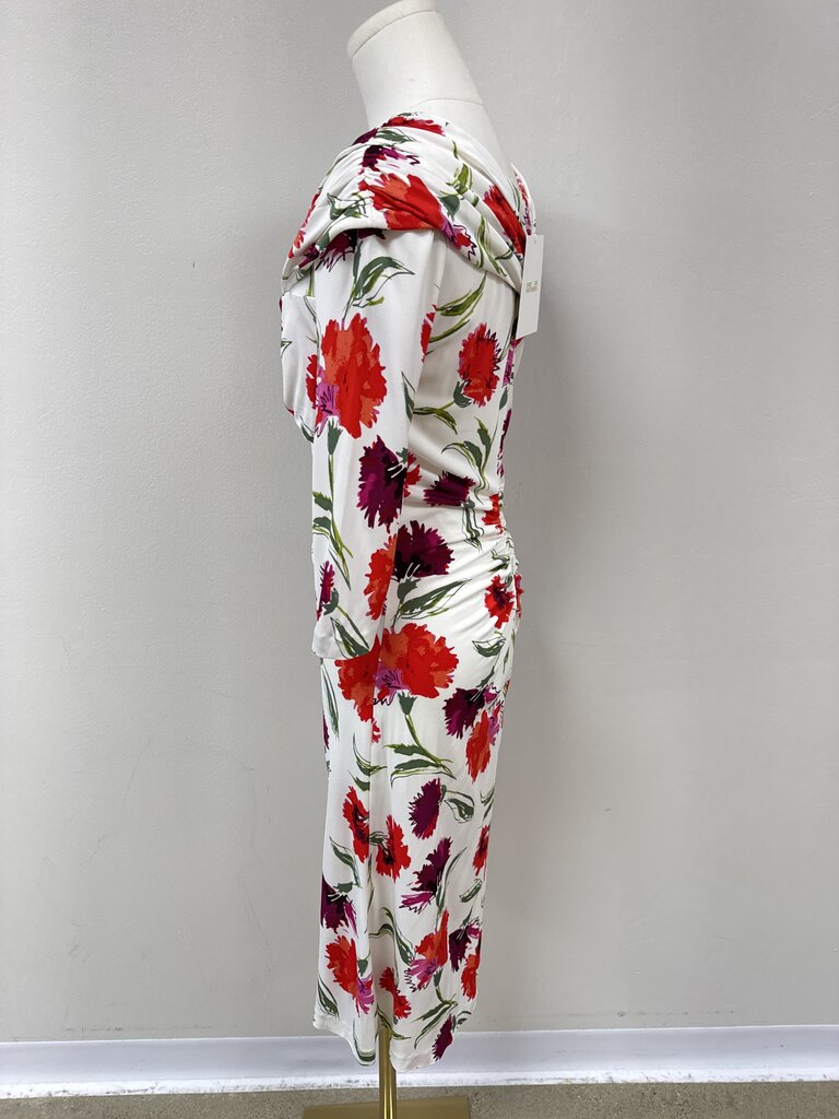 DVF White Floral Ruched Jersey Dress NWT