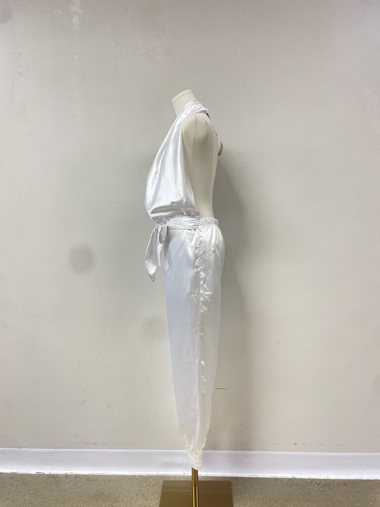 LNA White Satin Halter Jumpsuit NWT