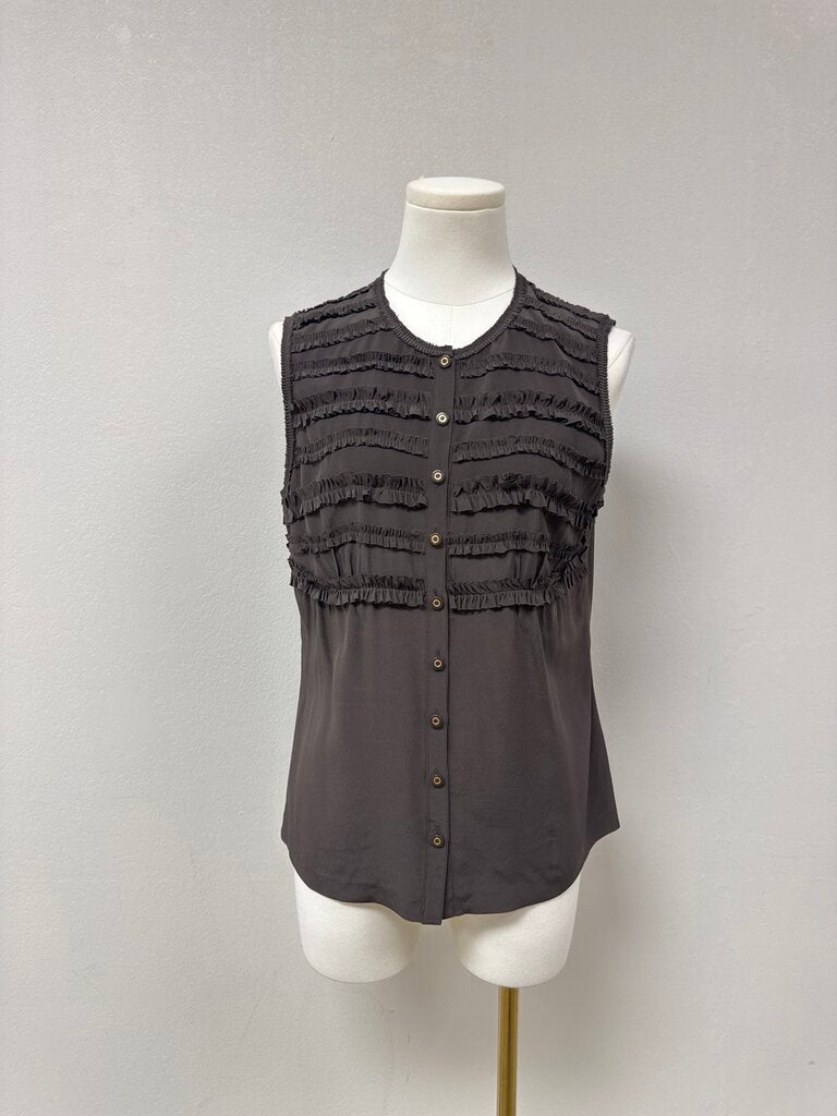 Tory Burch Brown Ruffle Sleeveless Top