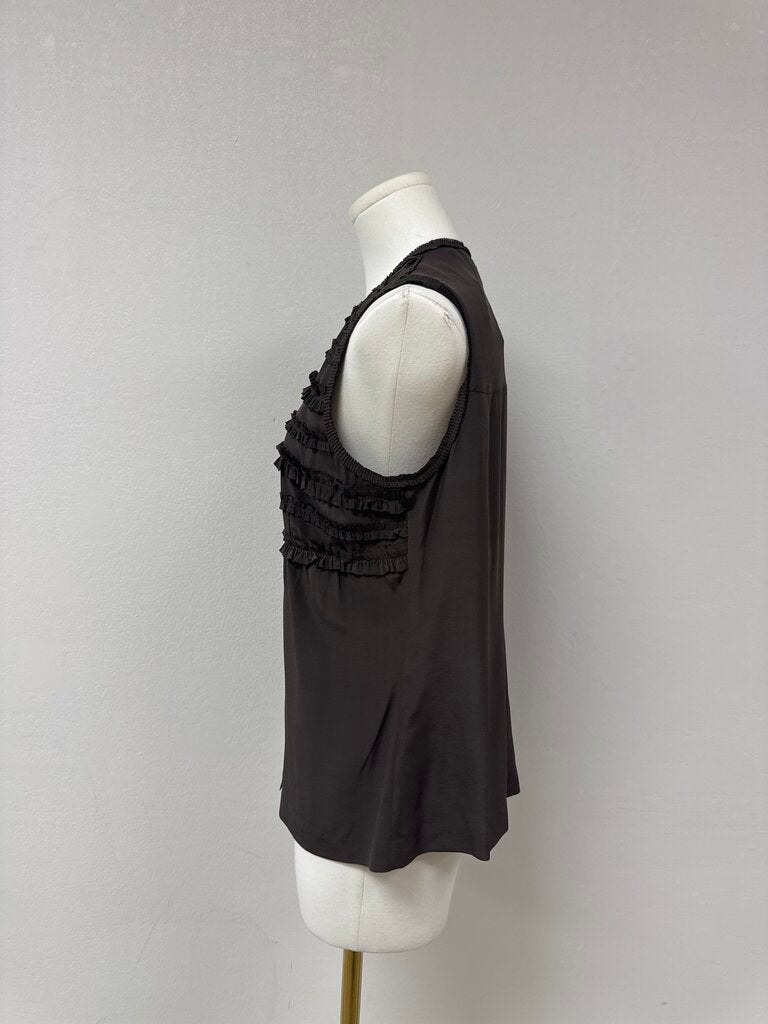 Tory Burch Brown Ruffle Sleeveless Top