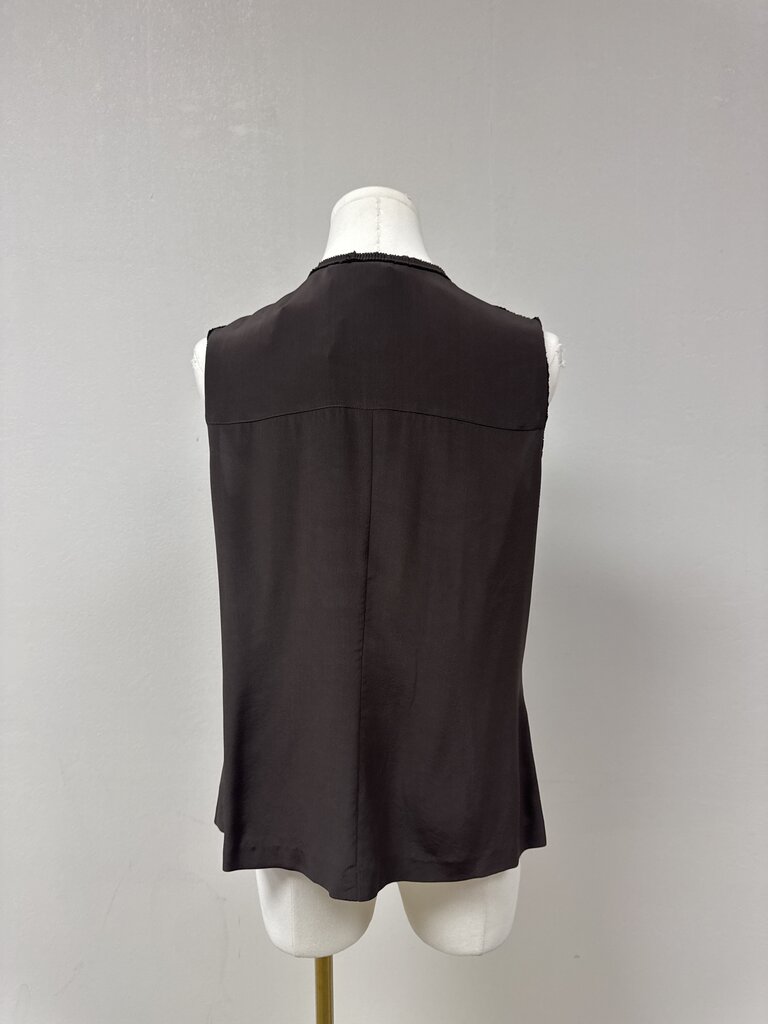 Tory Burch Brown Ruffle Sleeveless Top