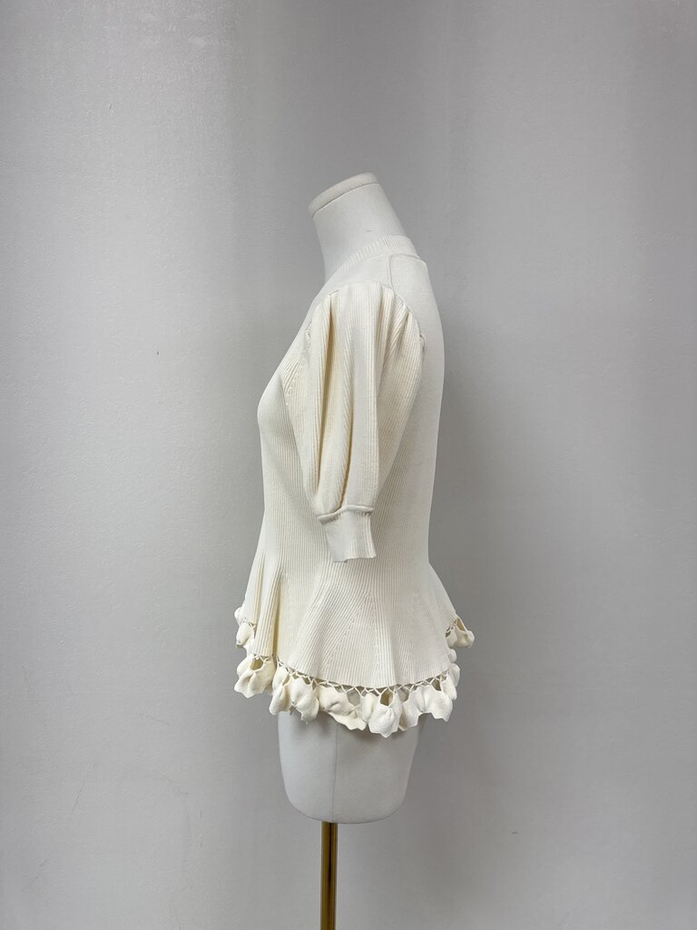 Ulla Johnson Ivory Ribbed Puff Sleeve Top