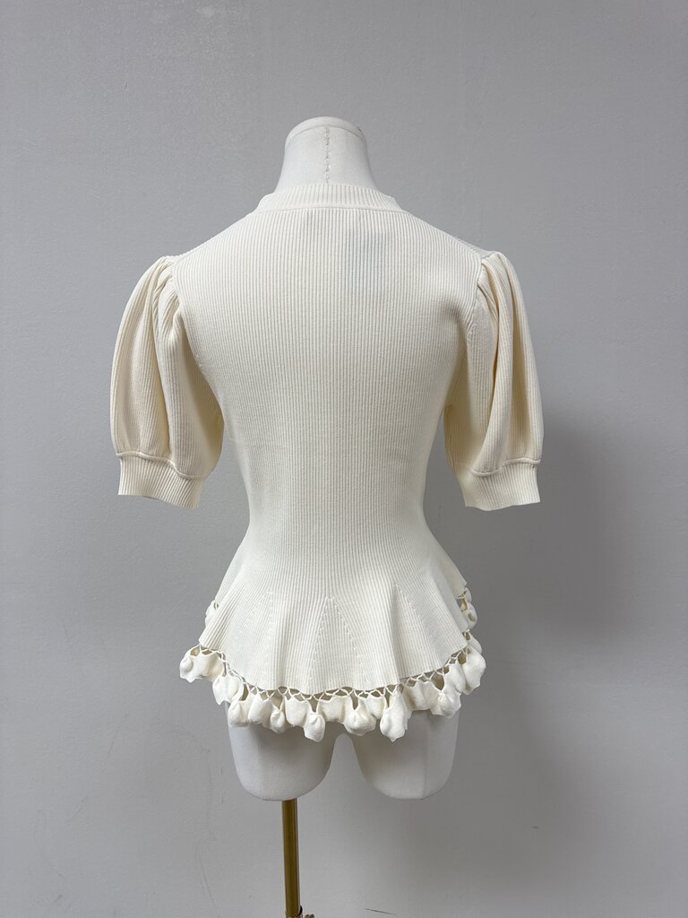 Ulla Johnson Ivory Ribbed Puff Sleeve Top