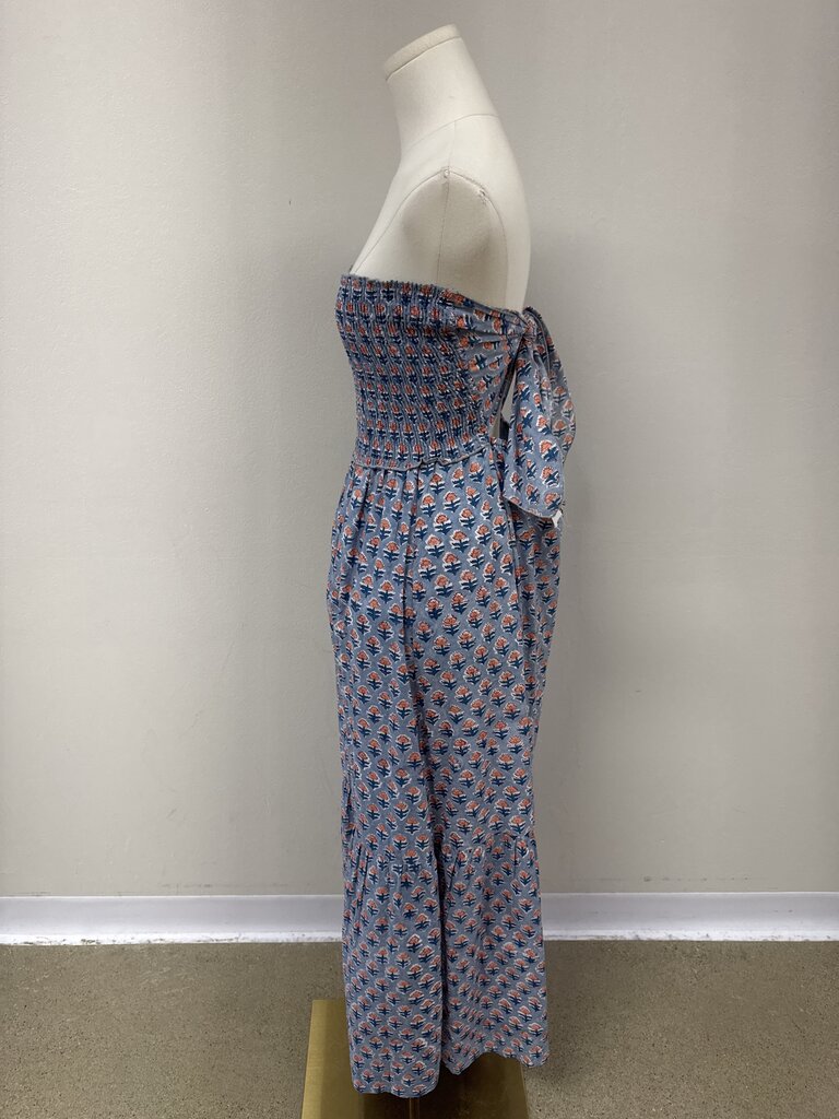 Perry Walker Slate Blue Printed Strapless Hankerchief Dress