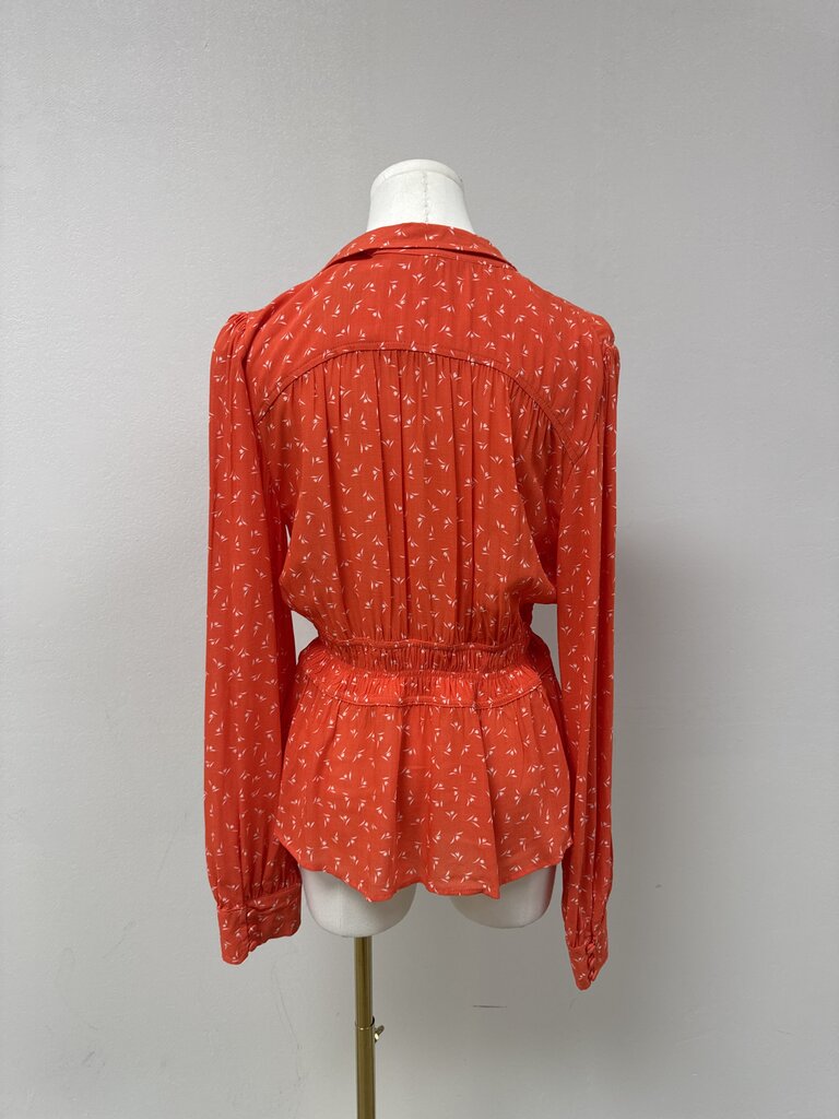 Free People Orange Floral Print Blouse NWT