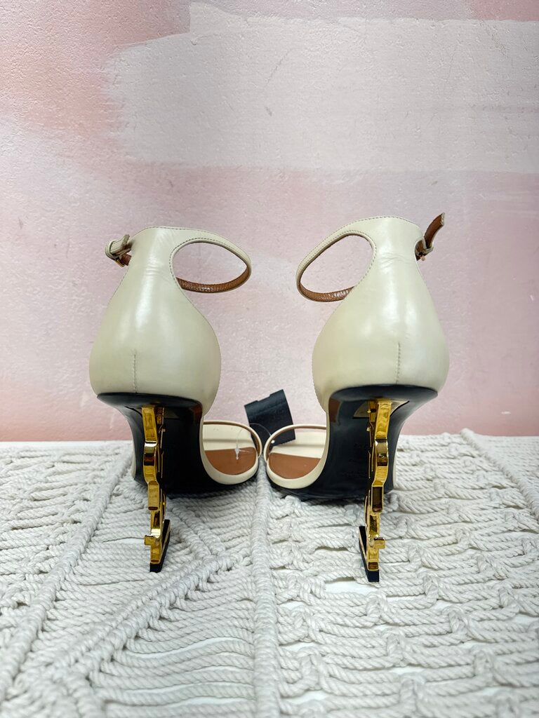 YSL Beige Logo Leather Sandal