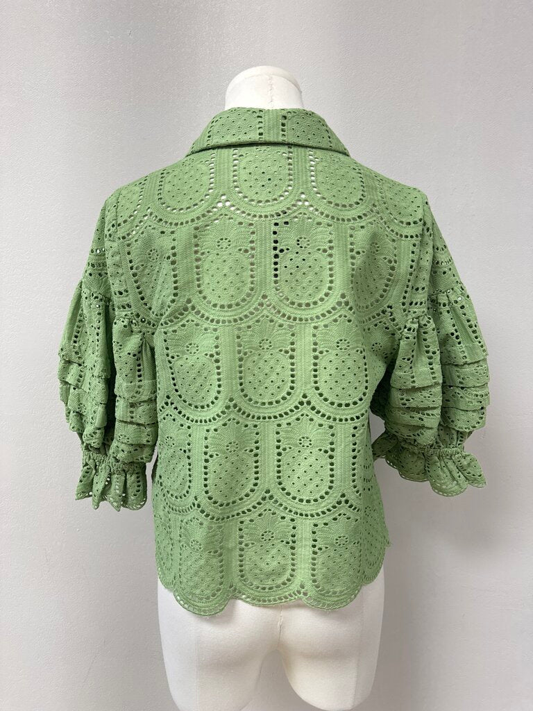 Farm Rio Green Eyelet Top