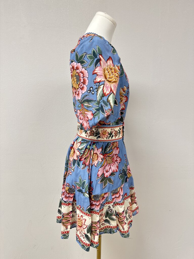 Farm Rio Blue Floral Puff Sleeve Mini Dress