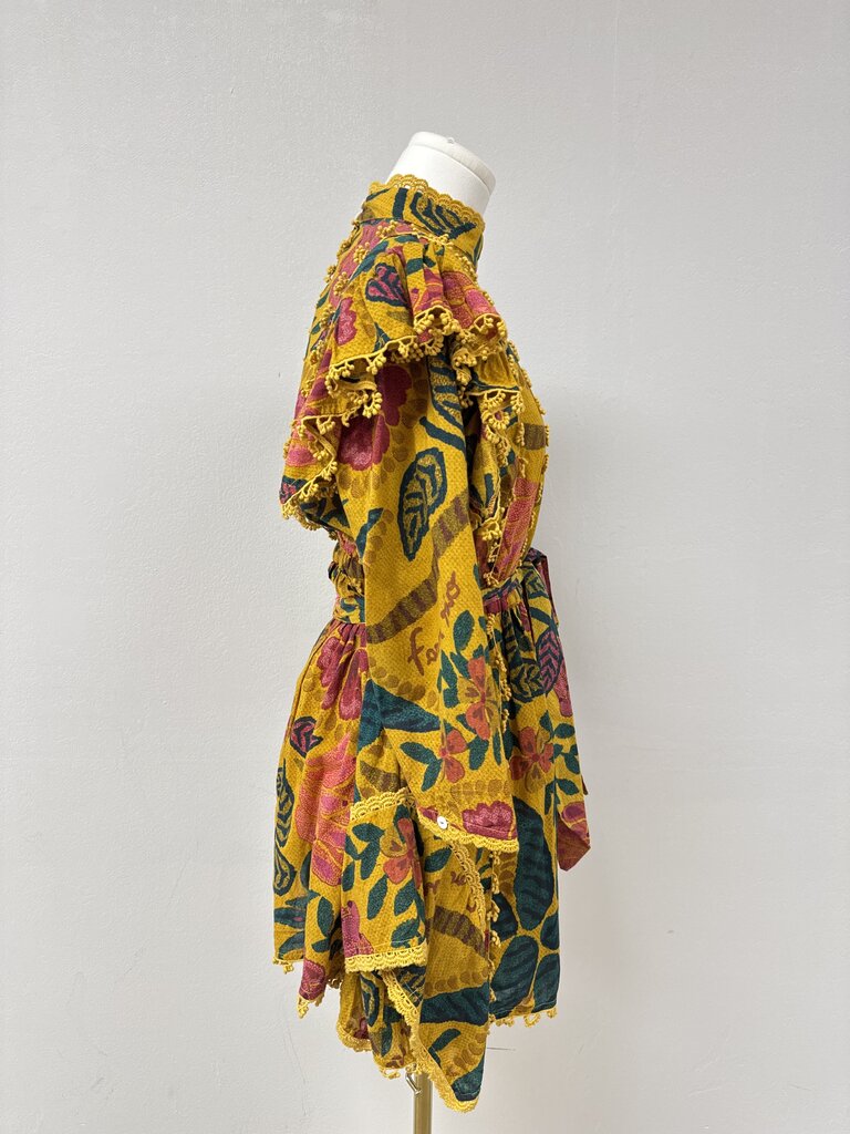 Farm Rio Yellow Floral Puff Sleeve Mini Dress