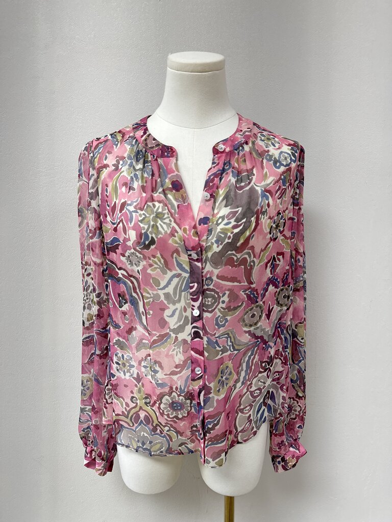 Veronica Beard Pink Floral Silk Sheer Blouse