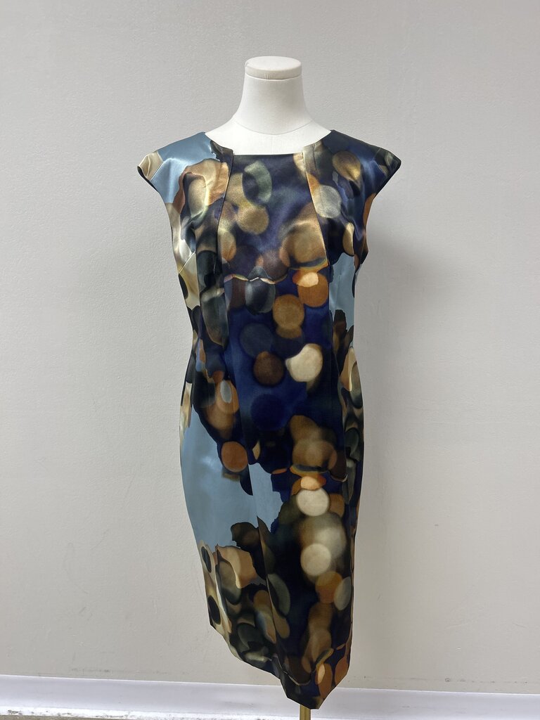 Lafayette 148 Blue Satin Watercolor Sheath Dress
