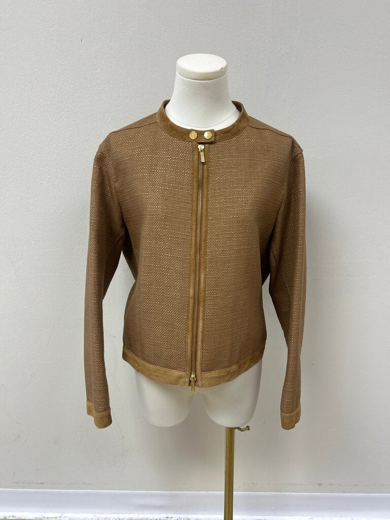 Lafayette 148 Brown Tweed and Suede Cropped Jacket NWT