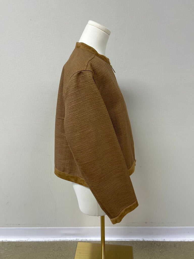 Lafayette 148 Brown Tweed and Suede Cropped Jacket NWT