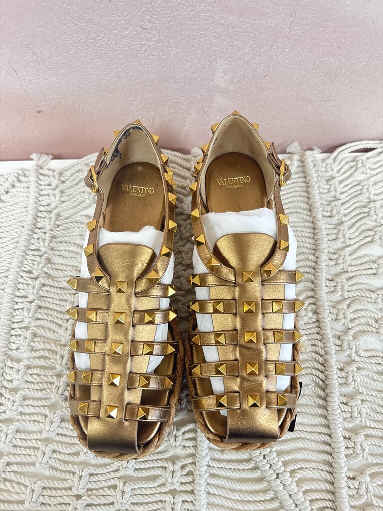 Valentino Gold Rockstud Fisherman Espadrille NWT