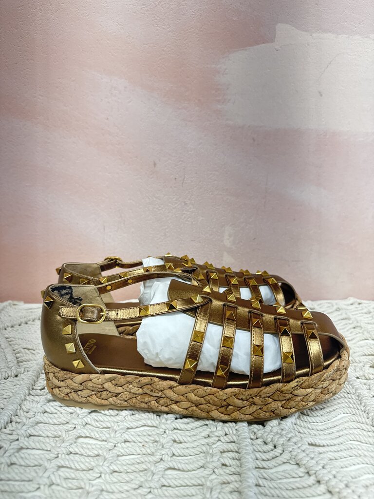 Valentino Gold Rockstud Fisherman Espadrille NWT