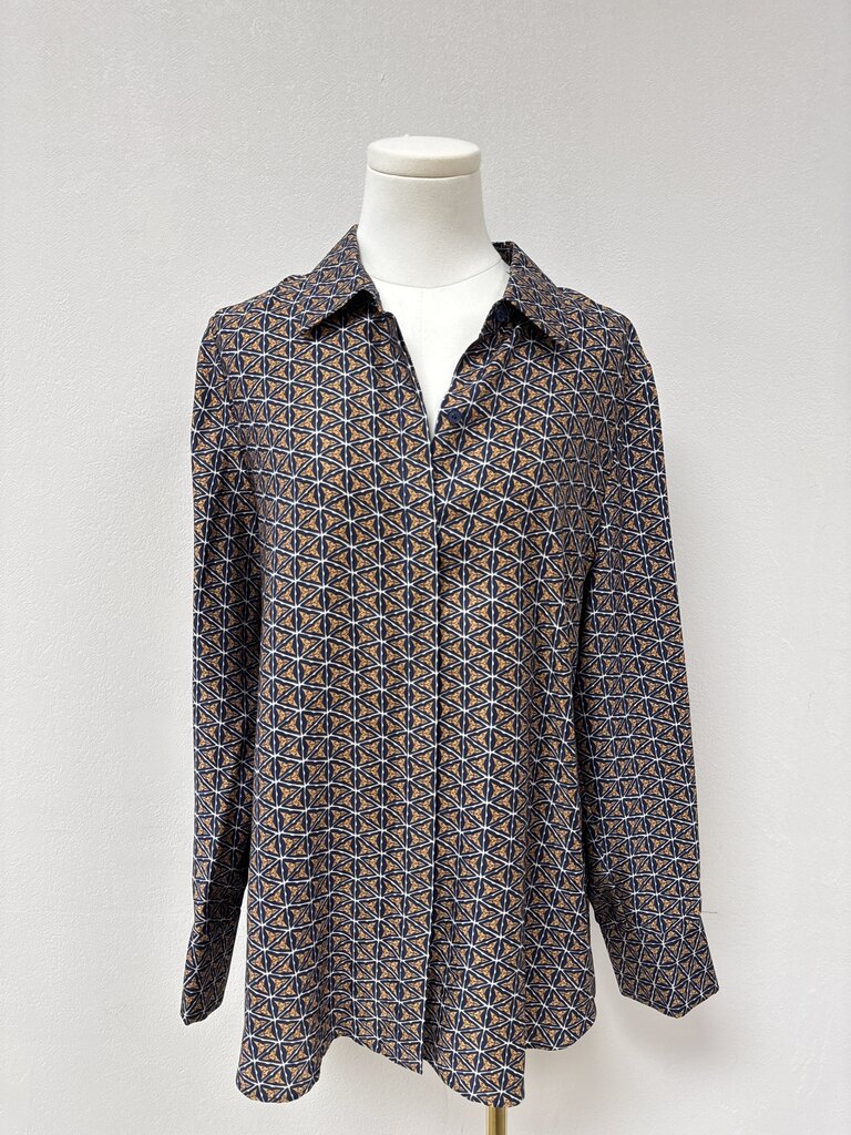 Lafayette 148 Blue and Orange Printed Silk Top