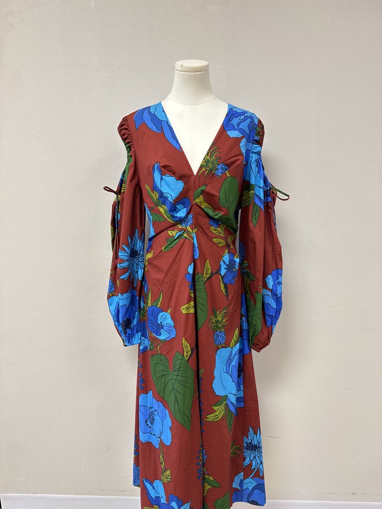 Farm Rio Maroon Cold Shoulder Maxi Dress