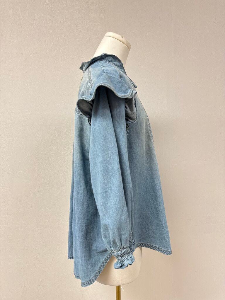Free People Denim Ruffle Top NWT