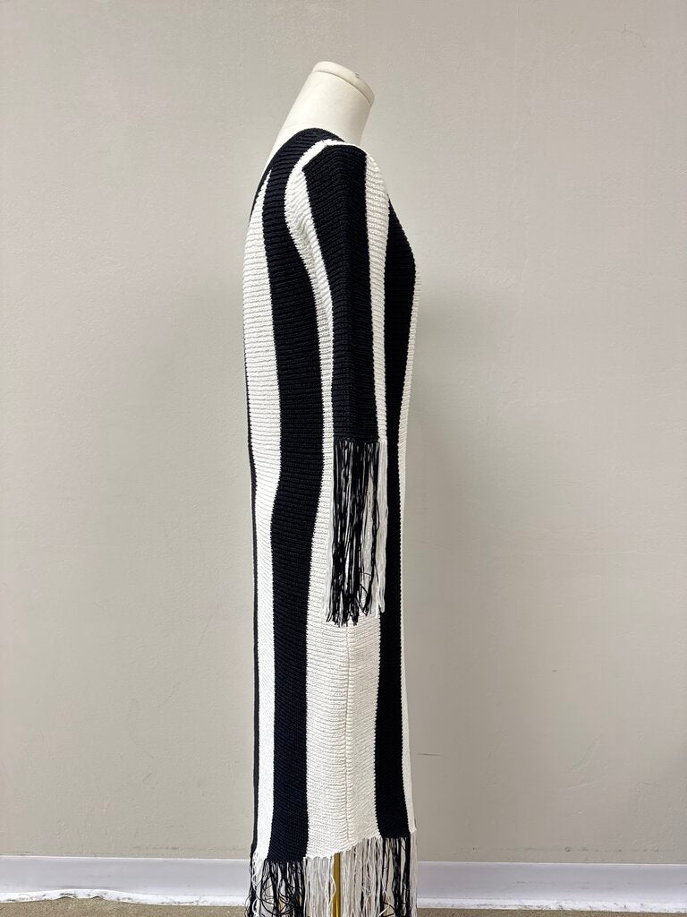 BCBG Black and White One Shoulder Fringe Dress NWT