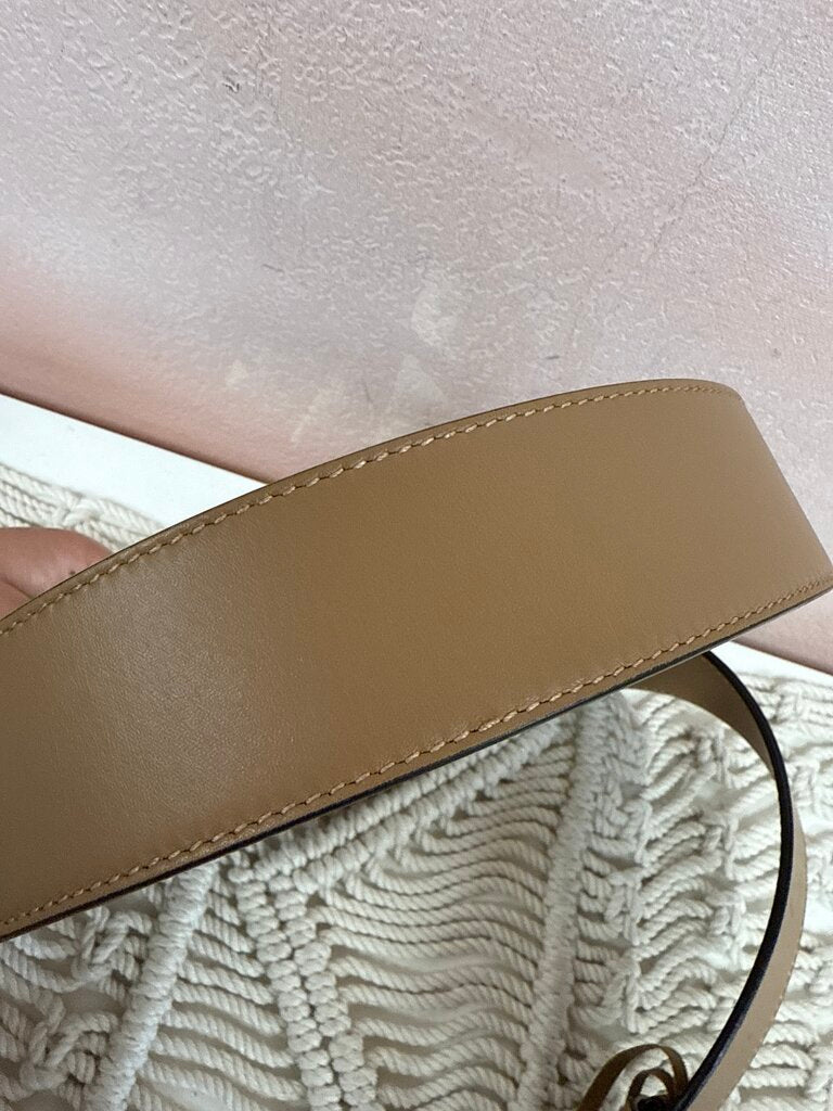 Gucci Tan Marmont Brushed Gold Double G Belt