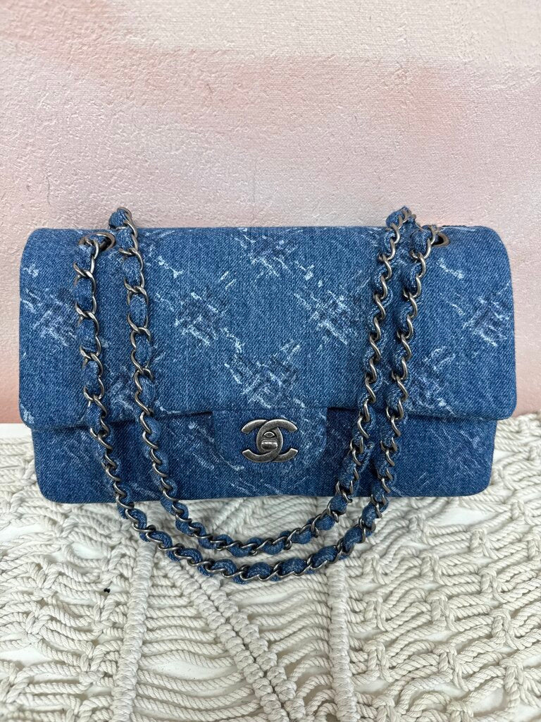 Chanel Bleached Denim Classic Medium Double Flap Bag '19