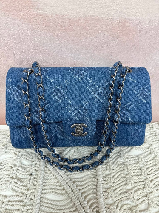 Chanel Bleached Denim Classic Medium Double Flap Bag '19