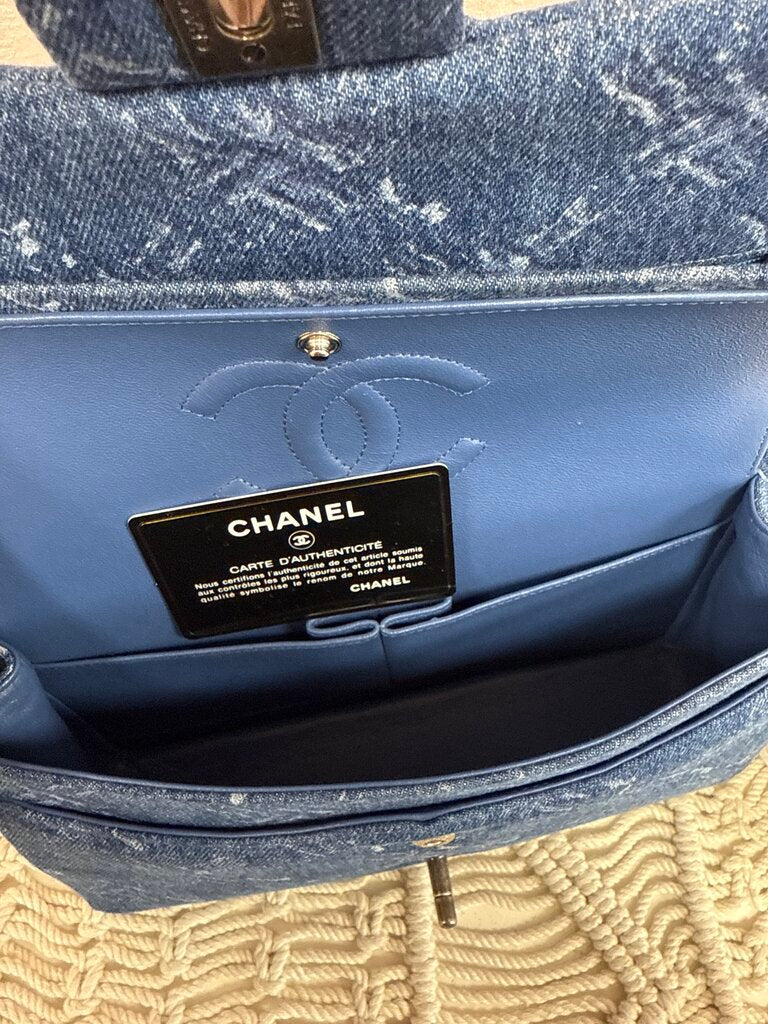 Chanel Bleached Denim Classic Medium Double Flap Bag '19