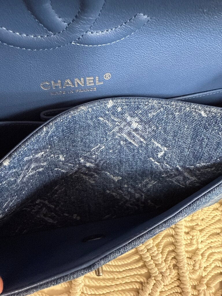 Chanel Bleached Denim Classic Medium Double Flap Bag '19