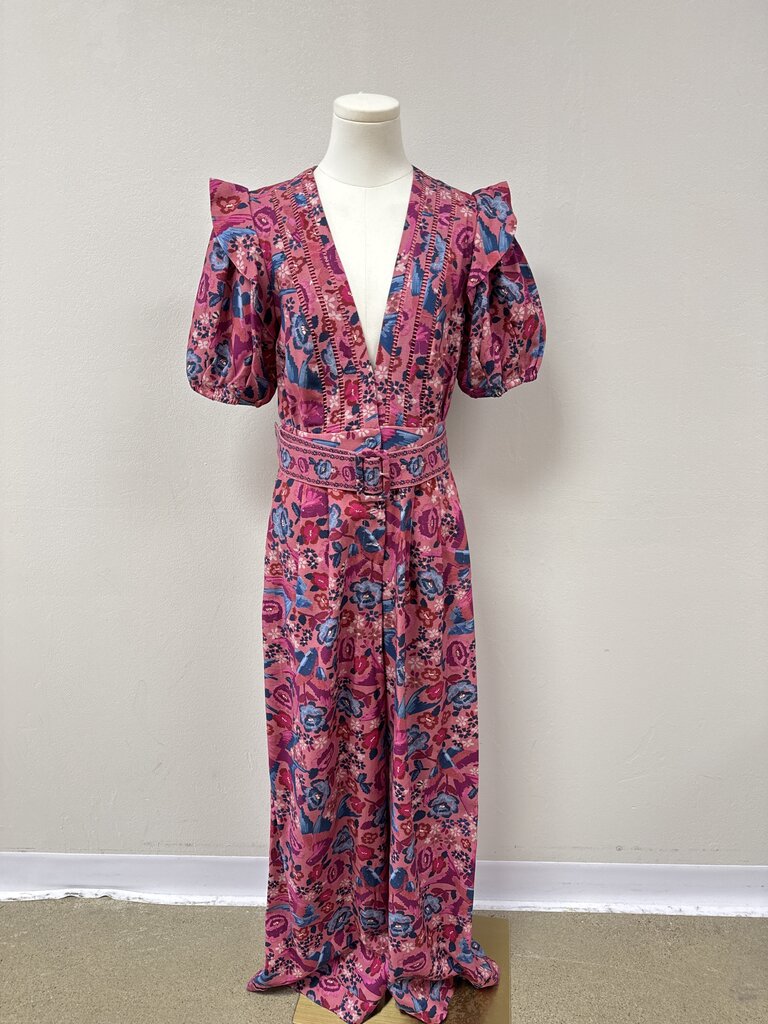 Farm Rio Mauve Floral Deep V Jumpsuit NWT