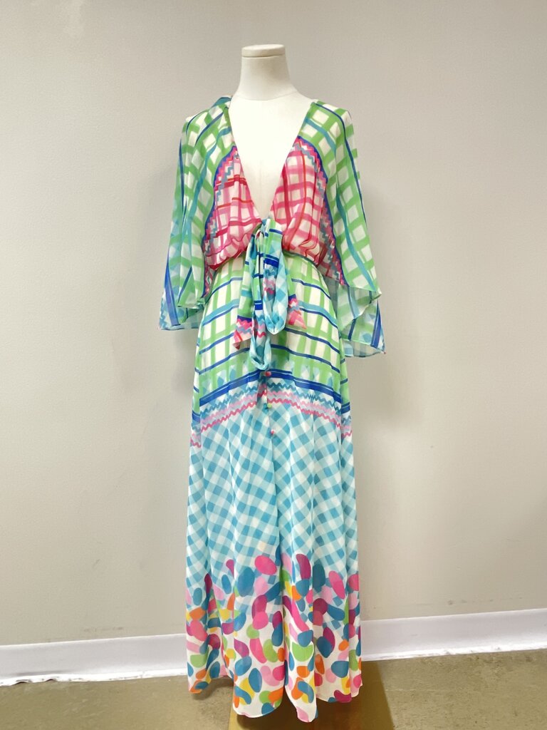 PatBo Blue Plaid Sheer Dress