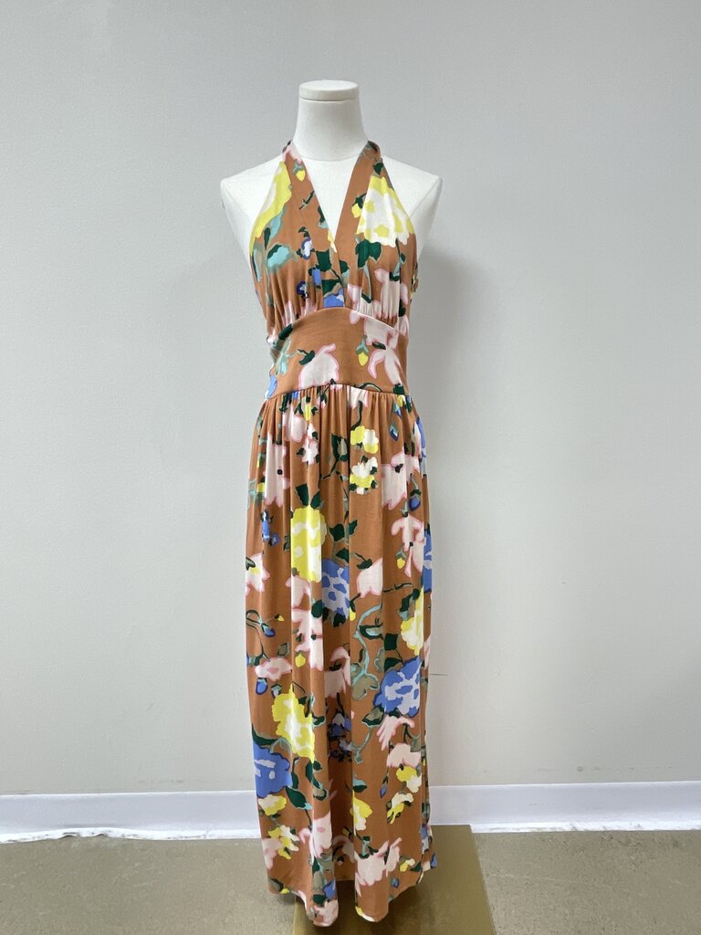 See By Chloe Brown Floral Halter Dress