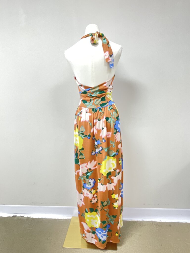 See By Chloe Brown Floral Halter Dress