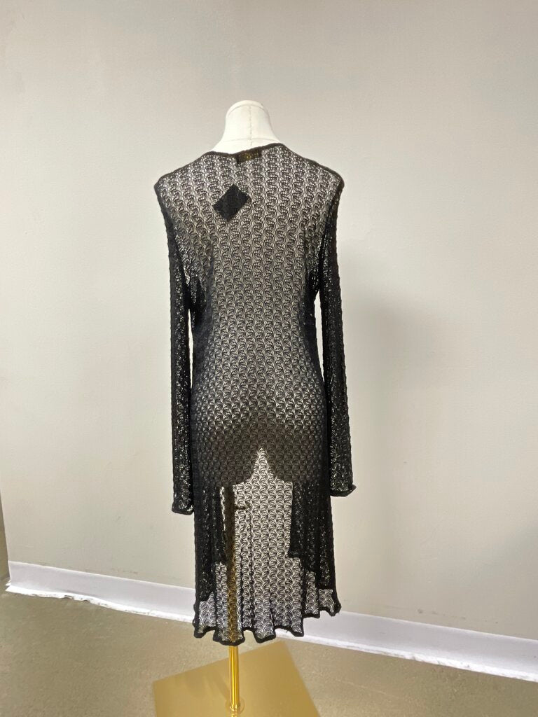 Donna Karan Black Crochet Long Cardigan