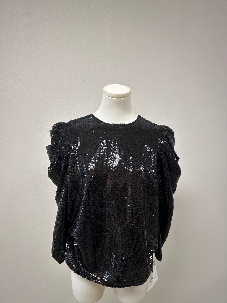 Something Navy Black Sequin Puff Sleeve Top
