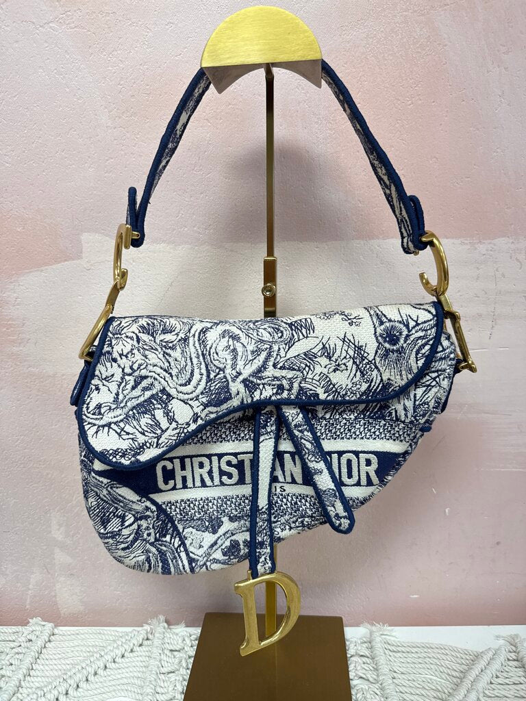 Dior Embroidered Saddle Toile De Jouy Medium Shoudler Bag