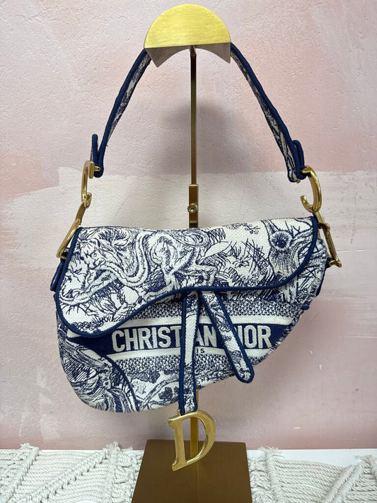 Dior Embroidered Saddle Toile De Jouy Medium Shoudler Bag